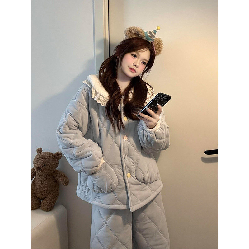 韩版娃娃领少女夹棉长袖睡衣女秋冬季网红风新款家居服套装可外穿,女士内衣/男士内衣/家居服,睡衣/家居服套装,淘宝优惠券,粉丝福利购,淘宝优惠卷