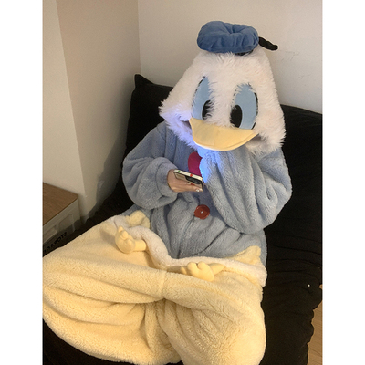 可爱卡通小鸭珊瑚绒睡衣女