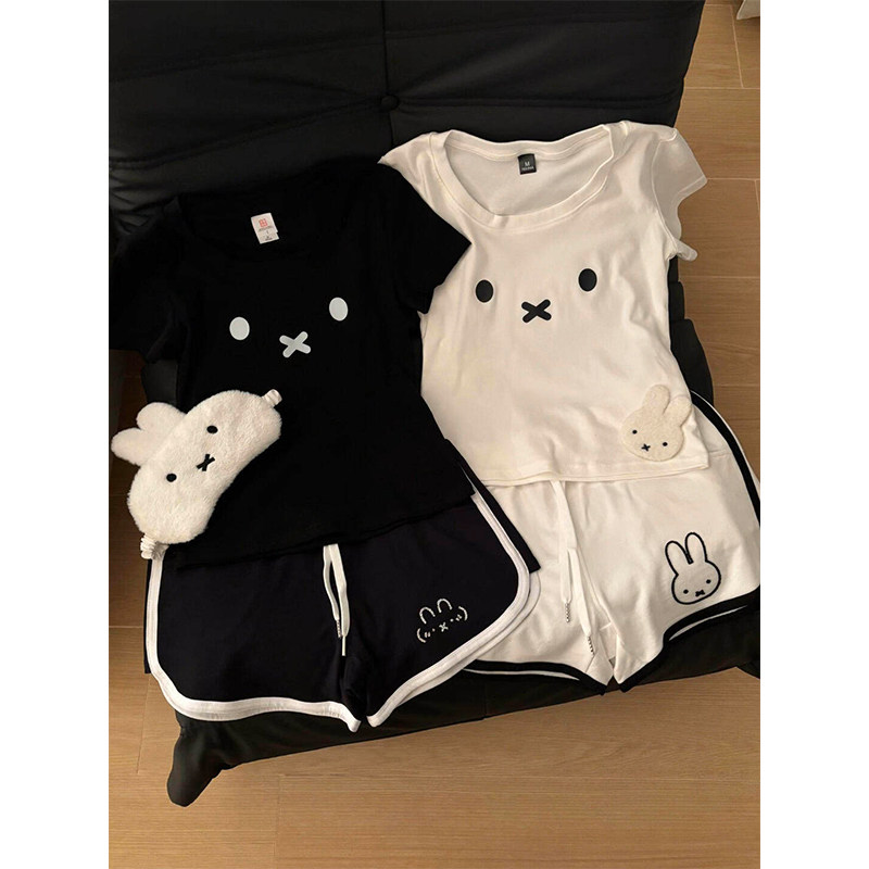 萌系卡通米菲兔睡衣少女夏季舒适短袖短裤套装超柔软家居服可外穿