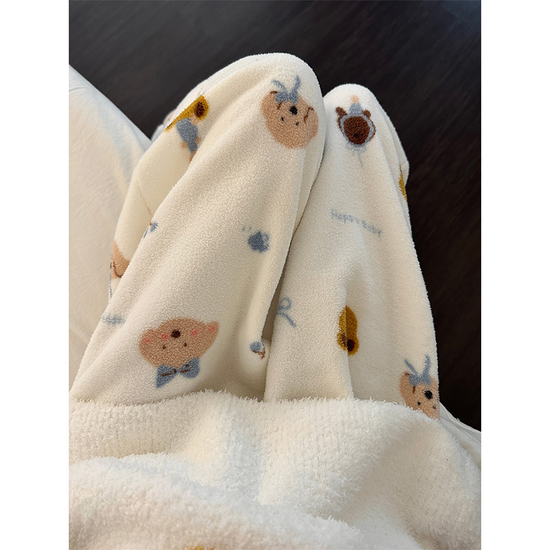 卡通可爱小狗印花珊瑚绒睡裤女