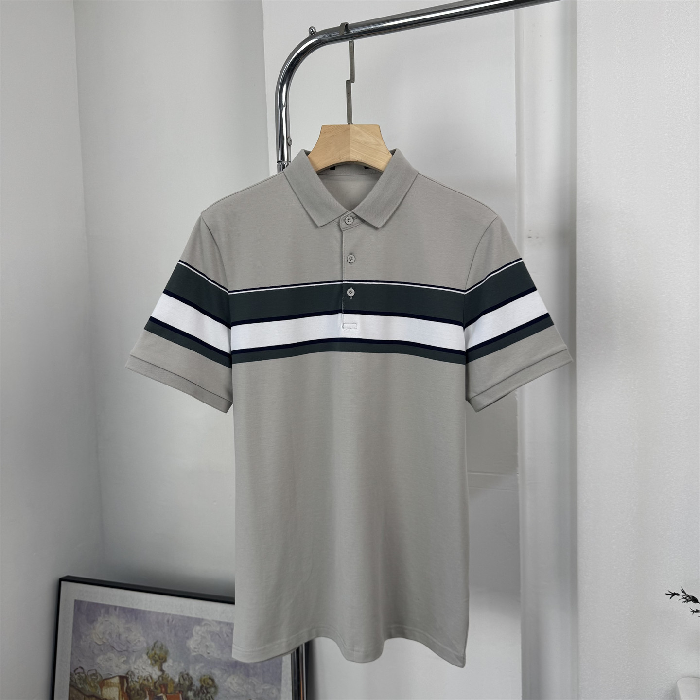 撞色条纹翻领POLO衫男短袖商务休闲棉质T恤夏季