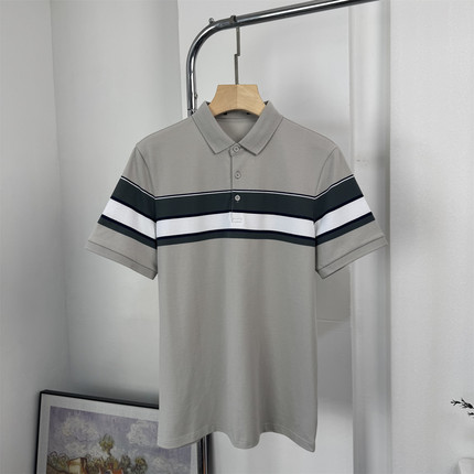 撞色条纹翻领POLO衫男短袖商务休闲棉质T恤夏季