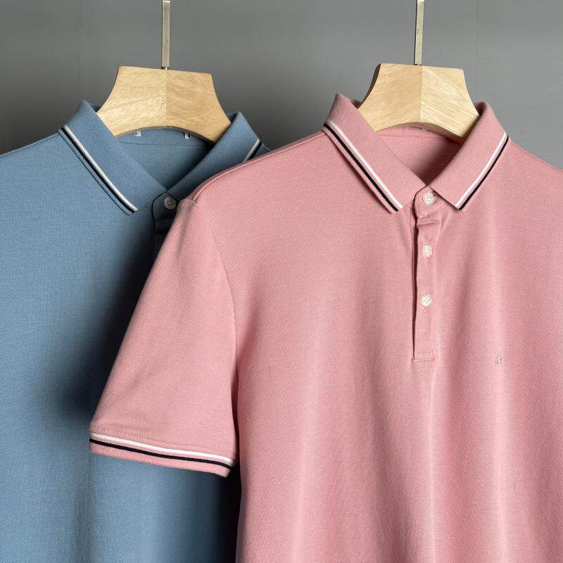 NEW FOR 22 SUMMER MENS SOLID COLOR CLEAN SUMMER CLEAN COLOR BEADED PLACKET COMFORTABLE LAPEL PULLOVER POLO