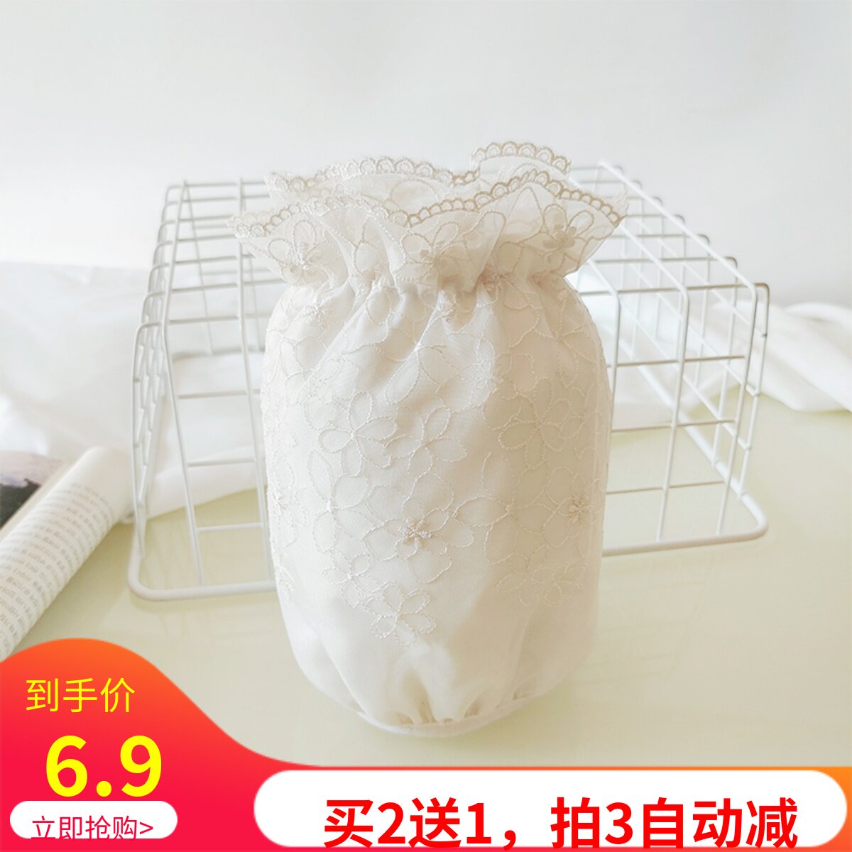 女士秋冬韩版蕾丝短袖头白色韩式学生羽绒服防污网红短款袖套双层