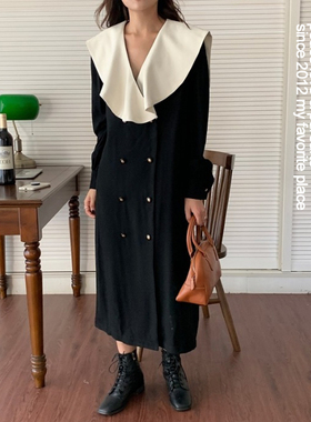 PS法式复古宽松连衣裙2021冬韩国大翻领西装裙中长时尚茶歇连衣裙