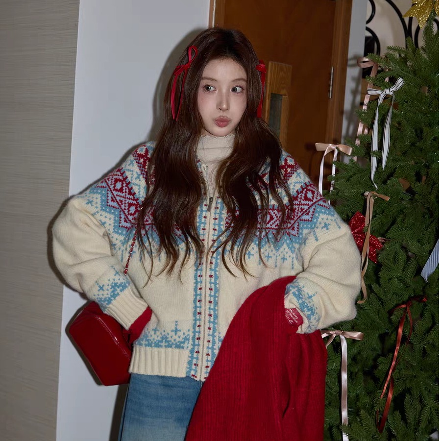 圣诞氛围感厚毛衣外套费尔岛