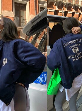 PS冬季新款刺绣BF港风宽松休闲棒球服夹克外套女夹棉加厚显瘦潮