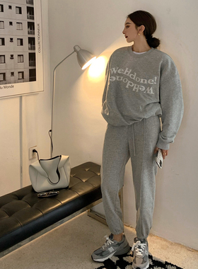 [PS]韩国字母宽松卫衣+收口棉裤运动裤2021秋季新款休闲运动套装