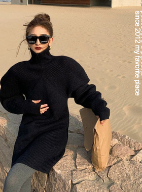 PS 复古慵懒半高领中长款针织毛衣女冬季加厚毛绒软糯套头上衣