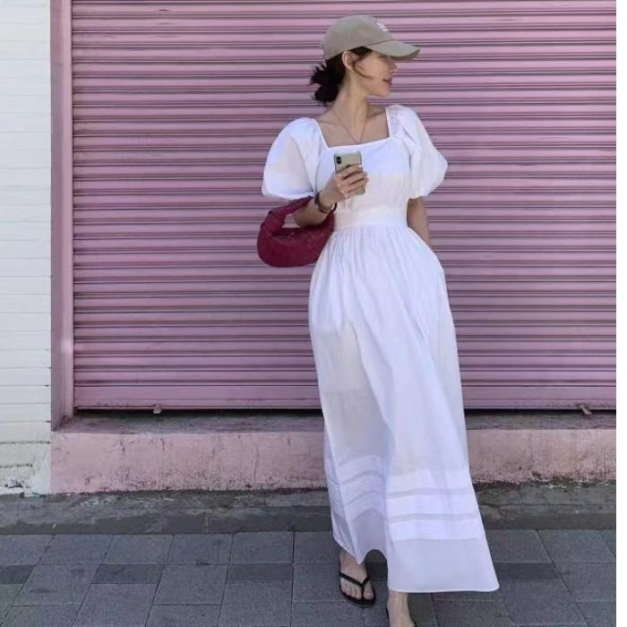 ins风法式纯棉赫本风茶歇裙