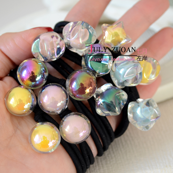 韩国发饰小清新双层气泡闪金闪粉渐变小星星球球发圈发绳头绳皮筋