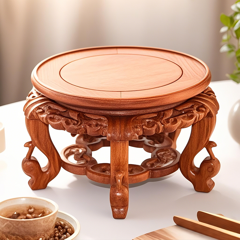 实木圆形底座工艺品盆景海棠花几