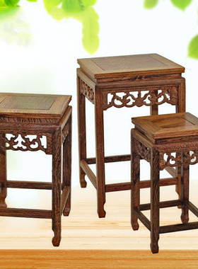 实木小花架鸡翅木中式花几盆景架桌面花卉架子高端