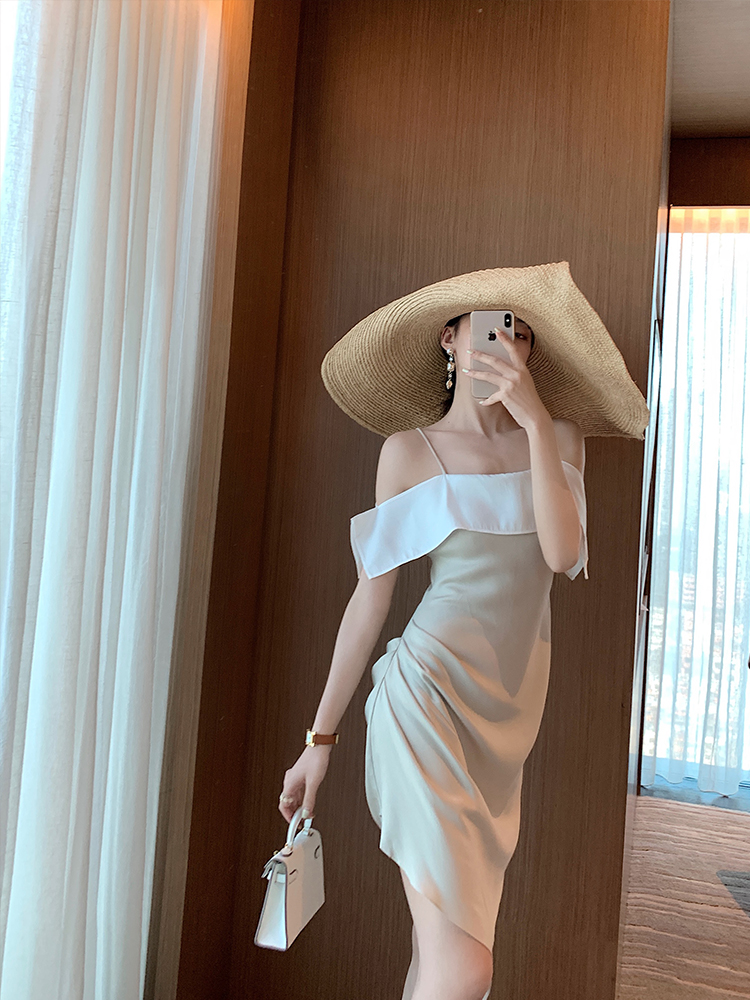 Haze Hezhi one-shoulder suspender skirt female 2021 new summer light and familiar style ruffled temperament sexy dress