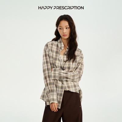 Happy Prescription 快乐药方复古经典宽松落肩格纹衬衫
