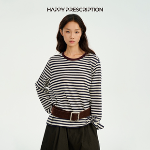 Happy Prescription 快乐药方经典圆领撞色条纹长袖T恤