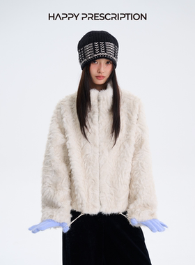 Happy Prescription 两面穿短款皮毛一体环保皮草外套女仿狐狸毛