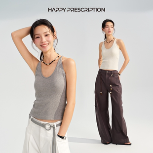 【新品】Happy Prescription 4色螺纹带胸垫吊带背心女春夏内搭