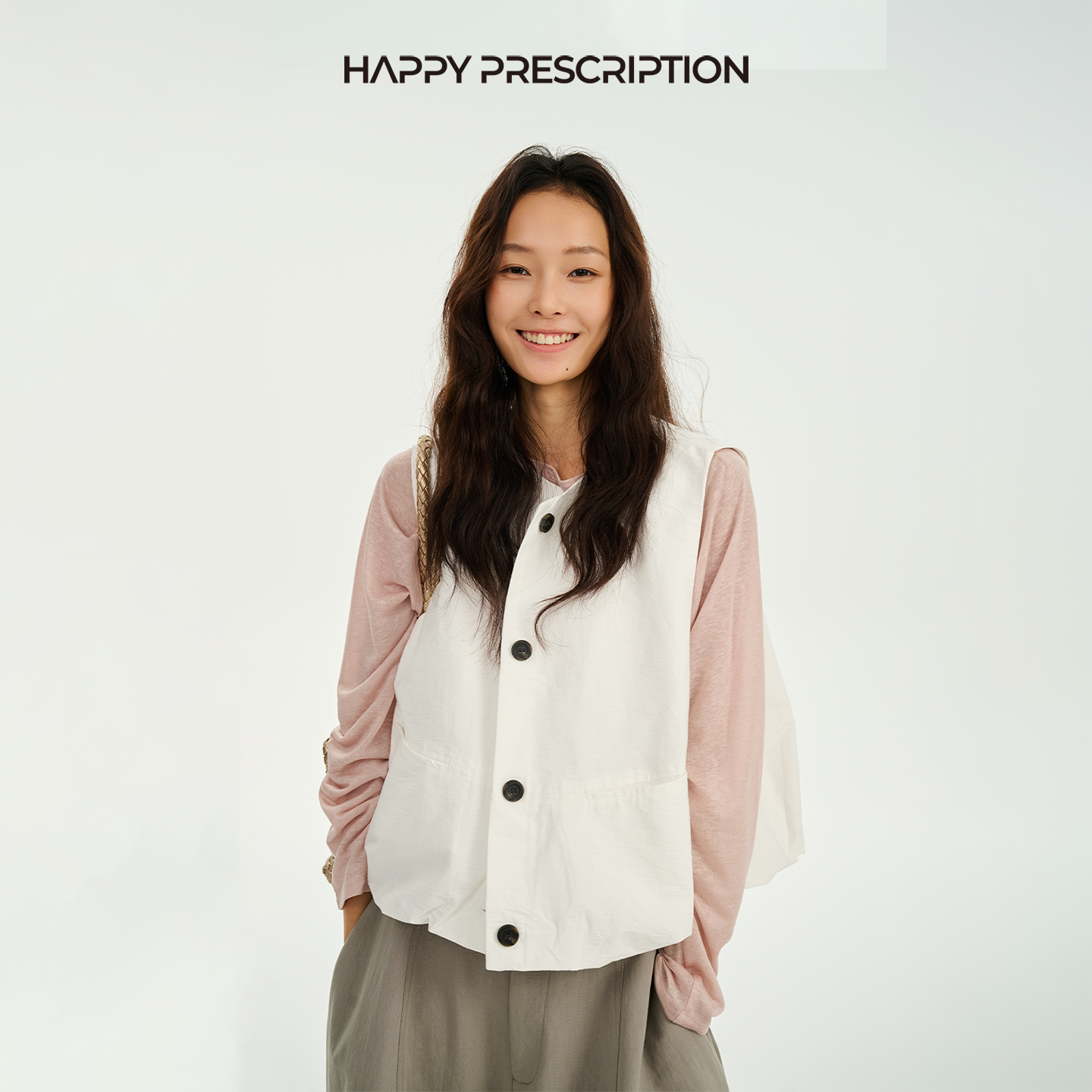 HappyPrescription 快乐药方圆领花苞廓形纽扣式马甲