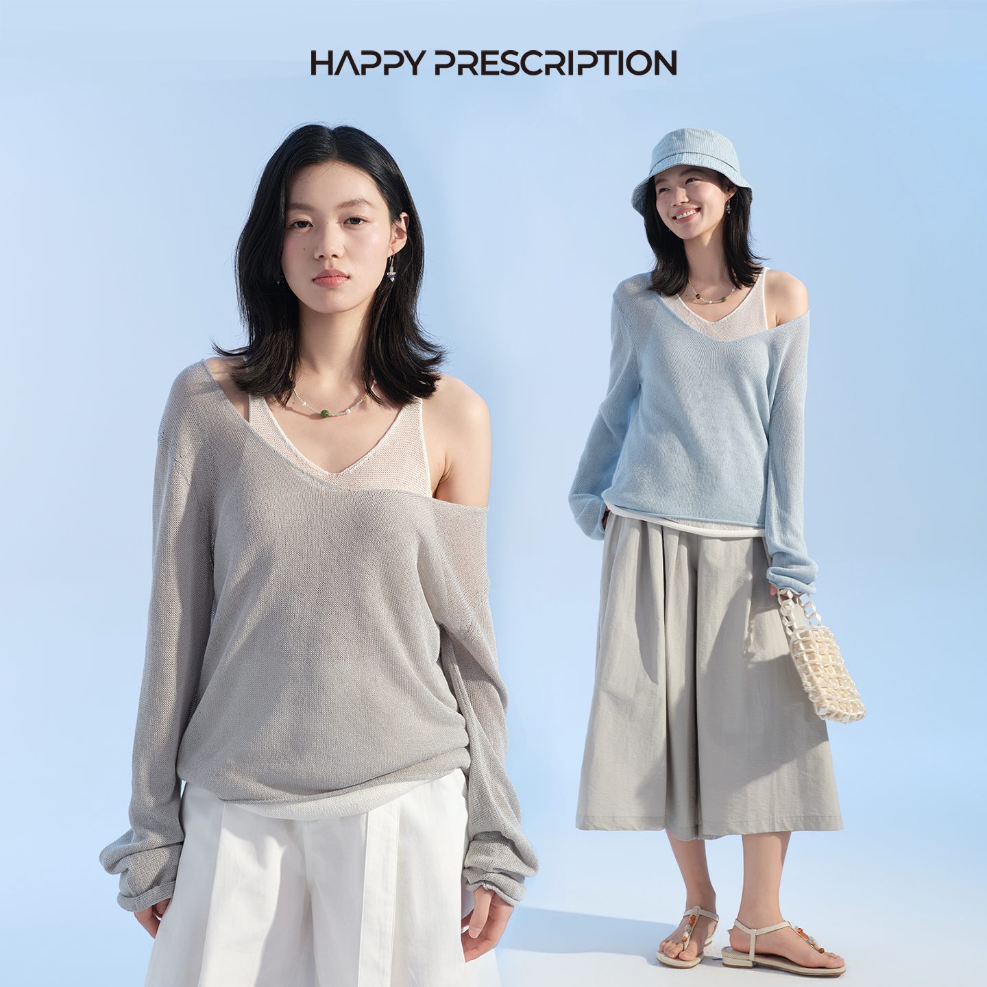 【新品】Happy Prescription 桑蚕丝亚麻假两件套夏季透气长袖T恤
