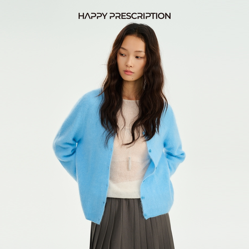 HappyPrescription 快乐药方羊毛拉绒纽扣式V领针织开衫