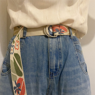 夏季 帆布腰带女韩版 饰牛仔裤 ins风装 休闲印花潮学生百搭皮带 时尚