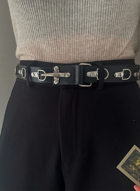 朋克风重工金属扣皮带女黑色百搭y2k腰带高级感暗黑装饰收腰西装