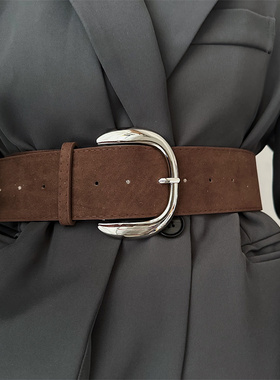 新款复古辣妹个性绒面宽腰带女网红同款时尚百搭皮带装饰束腰西装