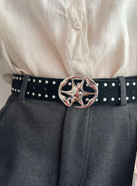 复古铆钉腰带女小众设计感金属扣皮带装饰配牛仔裤青年学生裤带潮