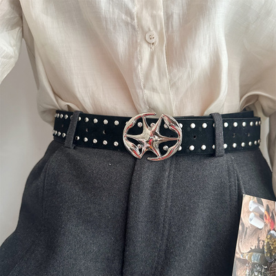 复古铆钉腰带女小众设计感金属扣皮带装饰配牛仔裤青年学生裤带潮