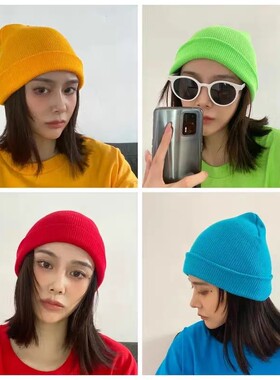 秋冬ins网红男女款彩色糖果色毛线帽闺蜜装情侣冷帽潮流针织帽子