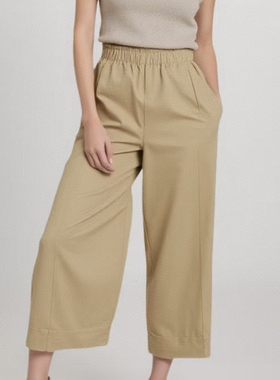 纯Y M自带高级感ax家春夏新款直筒休闲裤女士休闲宽松松紧腰阔腿