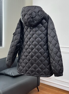 蒙家双头拉链菱格连帽羽绒服外套 2025新款女装时尚休闲百搭
