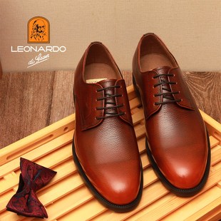 利奥纳多日本原装进口正宗新款赠懒人系带光面正装男士皮鞋商务5E