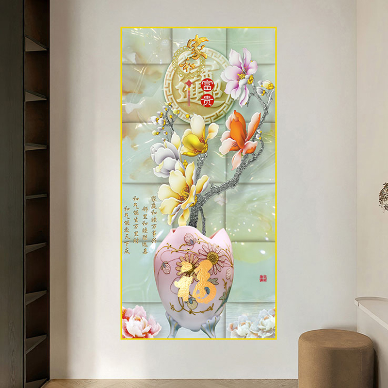 花瓶自带背景贴画玄关花卉背胶道浮雕墙贴墙纸过装饰画欧式走廊图片