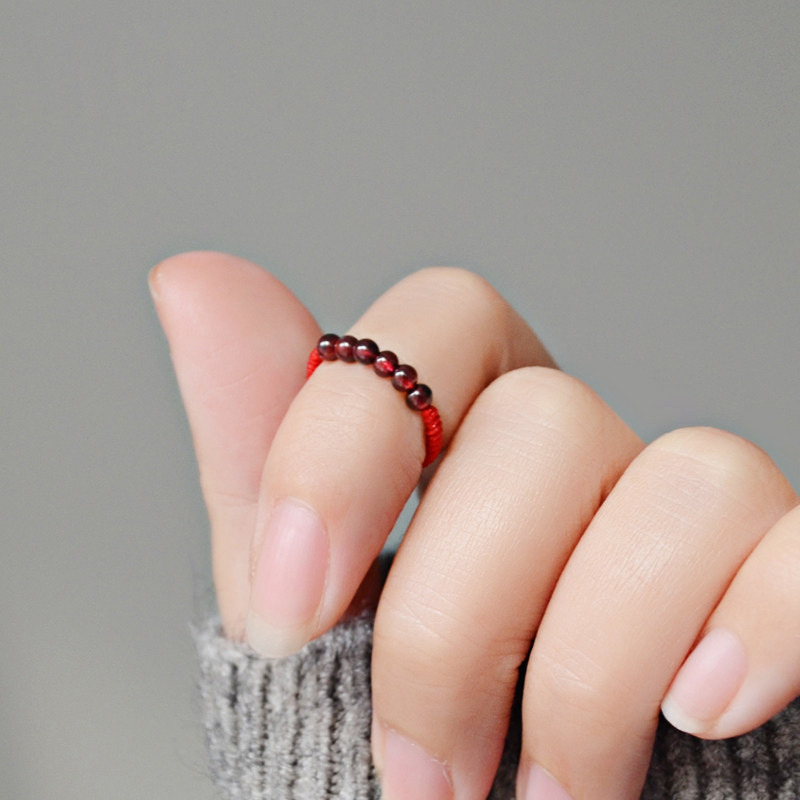 天然石榴石戒指金刚结编织红绳精致本命年转运指环尾戒女原创设计,饰品/流行首饰/时尚饰品新,戒指/指环,淘宝优惠券,粉丝福利购,淘宝优惠卷