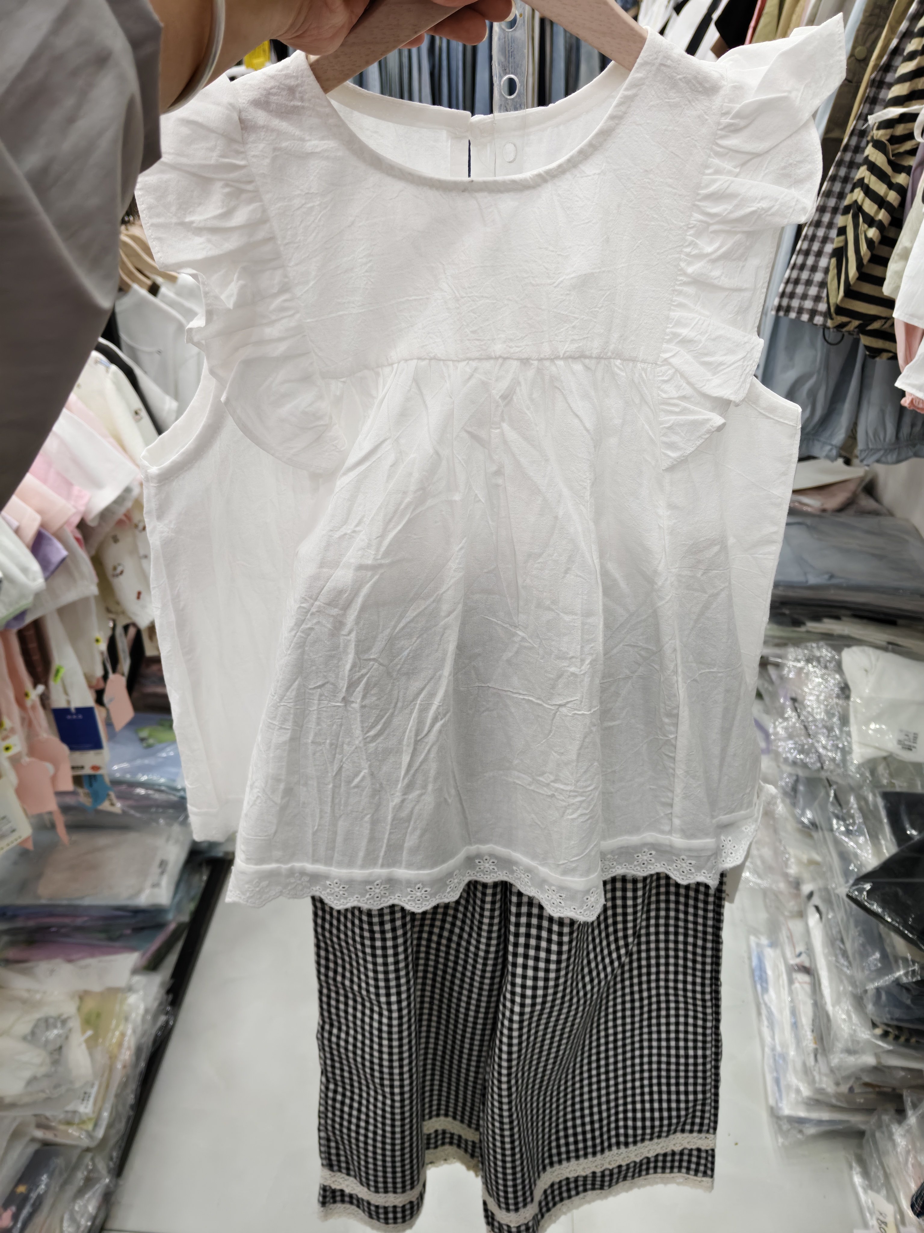 棉麻套装裤子七分短裤断码140