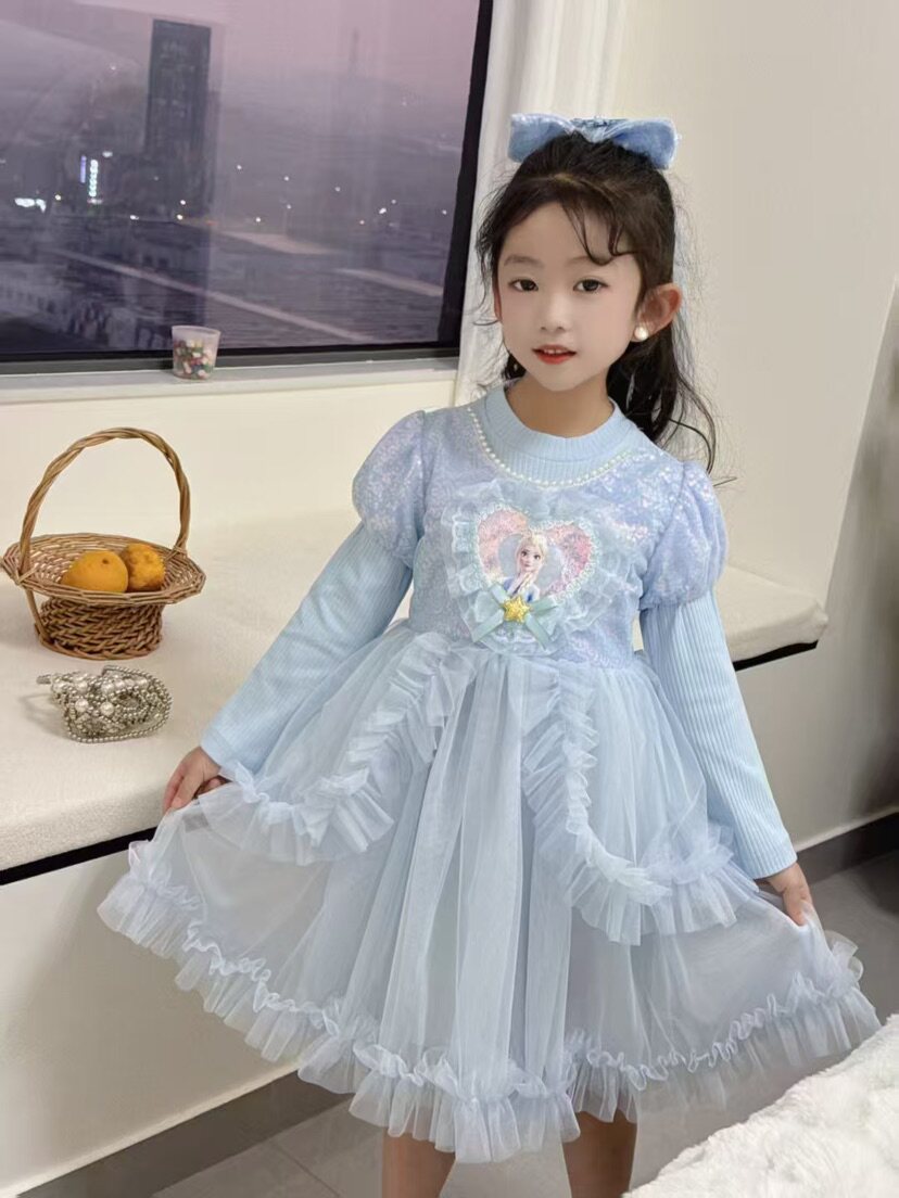 女童春秋连衣裙冰雪奇缘爱莎公主连衣裙