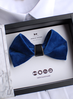 MERLIN STUDIO日本森系蓝色丝绒婚领结煲呔时尚西欧聚会PARTY礼物