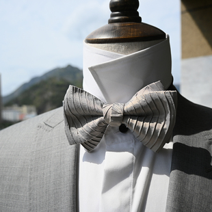 merlinstudio褶皱银灰双层蝴蝶领结设计款新款晚会礼物东方