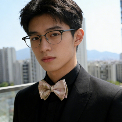 merlinstudio粉色双层织锦领结