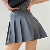 美式 a字短裙学院风半身裙网球裙 新款 复古 纯色高腰百褶裙女夏季