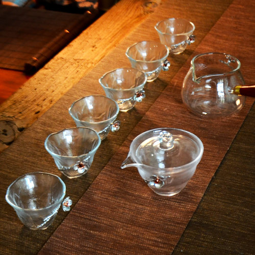 日式纯锡梅花耐热玻璃茶具套装茶漏品茶杯公道杯盖碗功夫茶具配件 - 封面