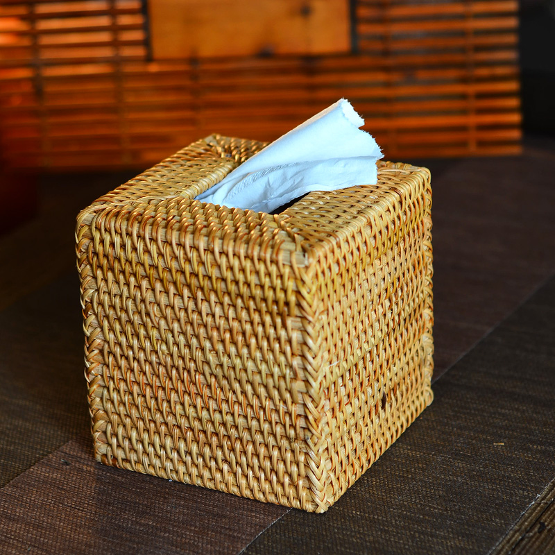 日式秋藤纯手工编织纸巾盒茶事餐巾纸盒田园风藤编抽纸盒子罩子