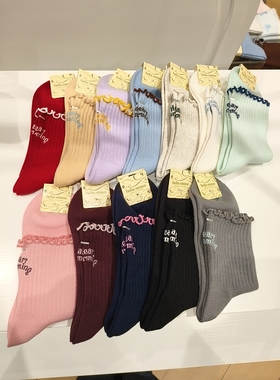 tutuanna 26年春季新款女士木耳边刺绣蝴蝶结短袜多色可选