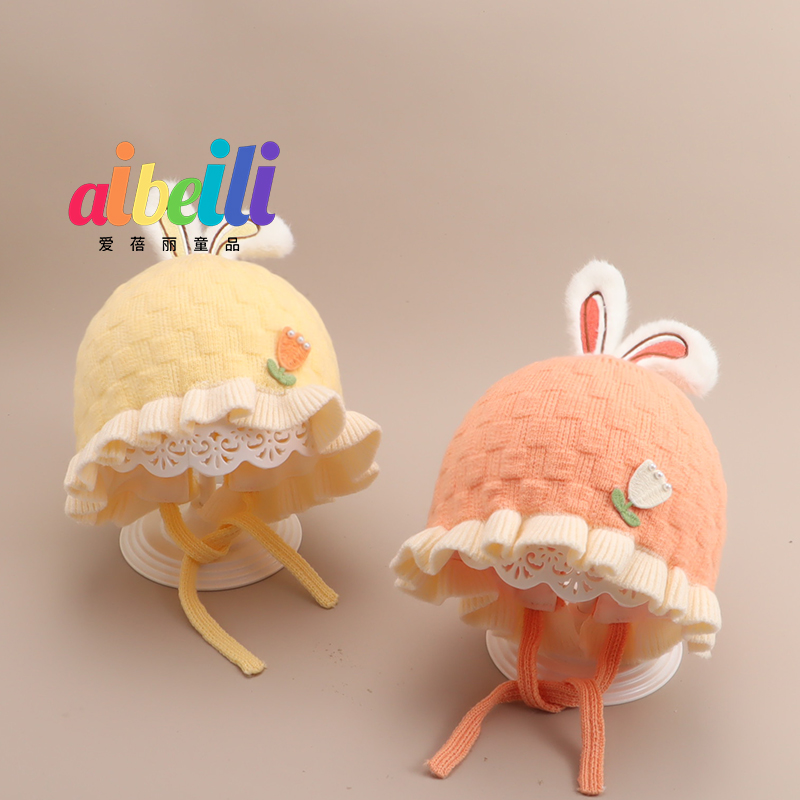 新生儿女宝宝可爱冬天护耳针织毛线帽婴儿保暖秋冬款0岁6个月公主