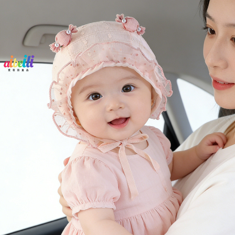 婴儿帽子可爱公主护耳宫廷帽超萌女宝宝春夏季薄款双层透气小月龄
