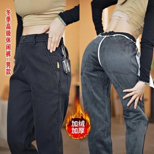 加绒加厚大码 直筒宽松松紧腰长裤 工装 裤 休闲裤 子男耐磨工作裤 男款