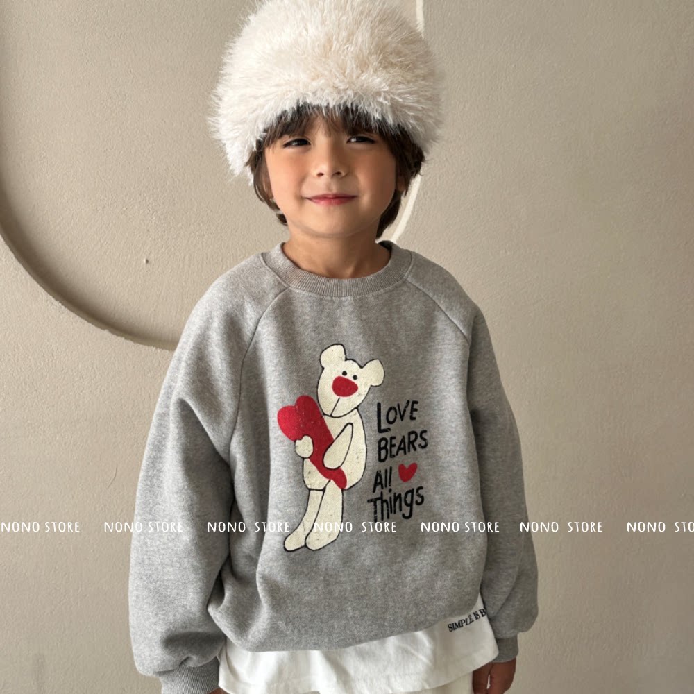 19码160手绘小熊卫衣elly儿童大童卡通圆领加绒上衣