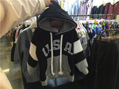 韩国进口童装 男童17冬款 加绒连帽卫衣USA帅气百搭宝宝带帽厚卫衣